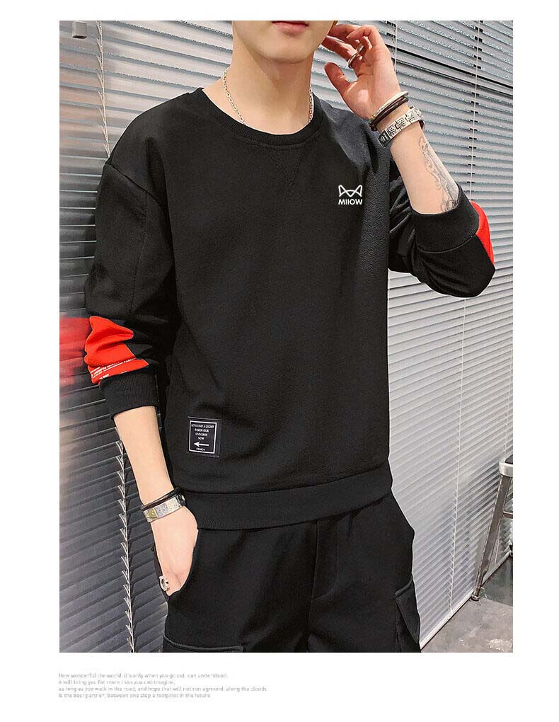 Miiow Men's Hoodie Spring Autumn Long Sleeve T-Shirt Crew Neck Casual Trendy Long Sleeve Base Shirt Gray XL 3