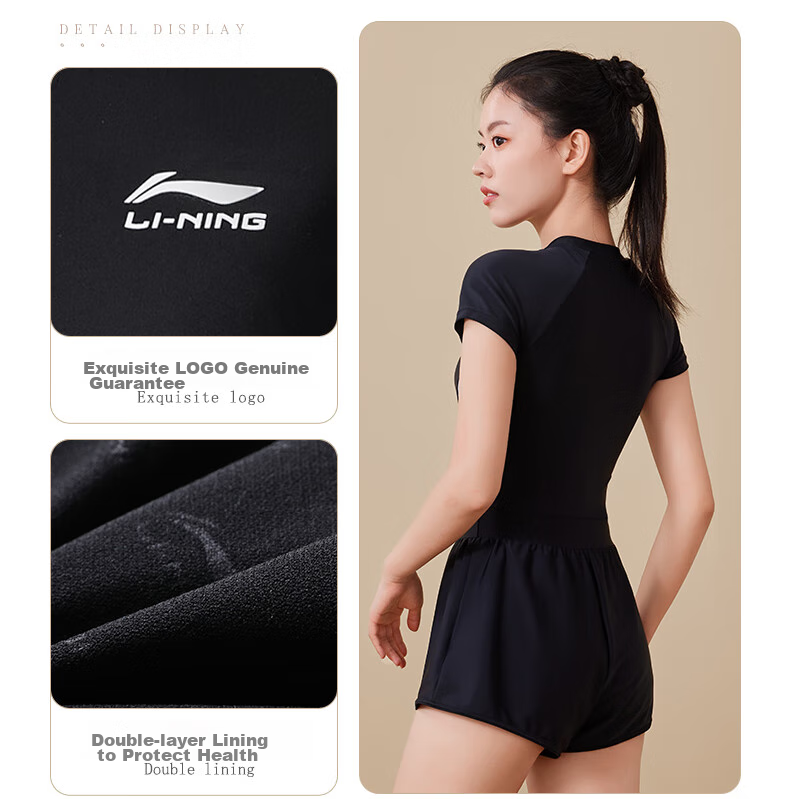 Li-Ning Women's One-Piece Two-In Swimsuit, Conservative Swimwear, Body-Covering, Hot Spring Swimming Gear, 5081 Black And White, XXL 13