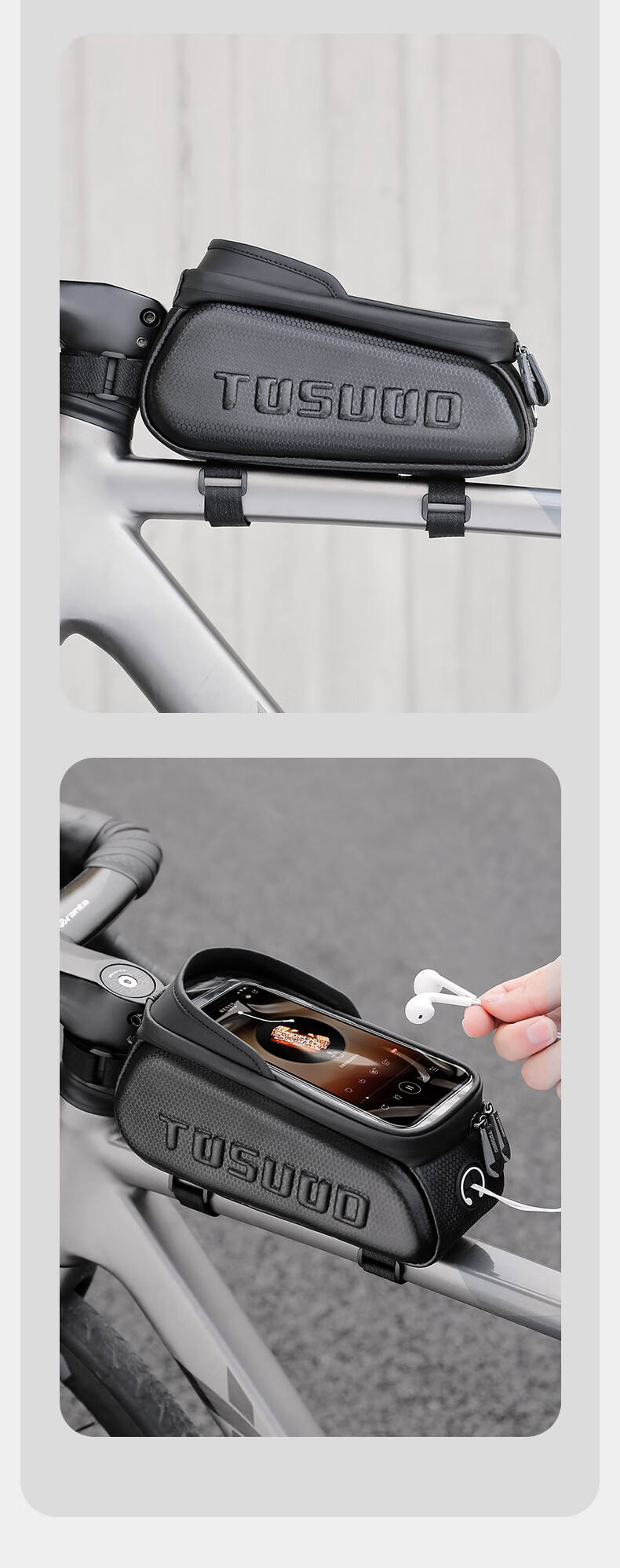 TOSUOD Bicycle Front Frame Bag Phone Tool Storage Bag Mountain Road Bike Top Tube Bag Cycling Gear 2.0L 16