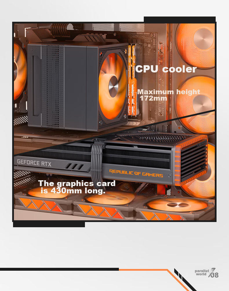 Golden Field Parallel World Black Gaming Computer Desktop Case Compatible with Dual 360mm Water Cooling ATX Motherboard Three-Sided Quick Release Supports Back Mounting 270° Panoramic View 14