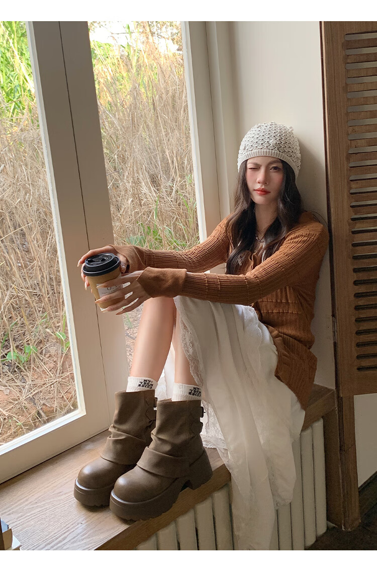 Josiny Platform Fashion Boots Women 2025 Autumn Winter New Stylish Mallard Short Boots British Style Martin Boots Yellow Brown Size 37 4