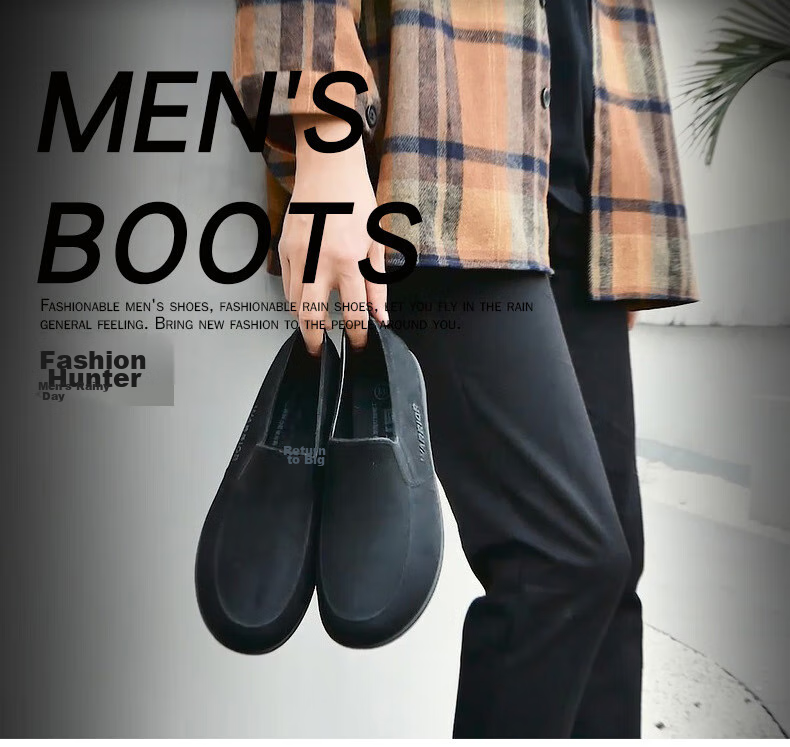 Warrior Rain Boots for Men, Low-Top Non-Slip Waterproof Rubber Shoes, Rain Boots, Overshoes, Water Boots, Kitchen Shoes, 8327 Black, Size 44 1