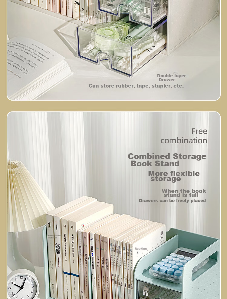 Sannianerban Large Multifunctional Desktop Bookend Shelf, Storage Organizer for Books, Desk Organizer for Dorm Room, Student Stationery And Children's Bookshelf, Office Supplies, White 4