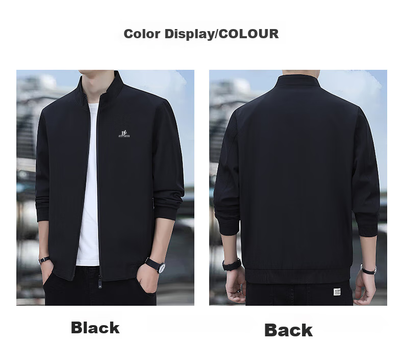 ROMON Jacket for Men, Autumn Outerwear, Stand-Up Collar Executive Jacket, Casual Versatile Loose-Fitting Menswear JK0302 Black L 8