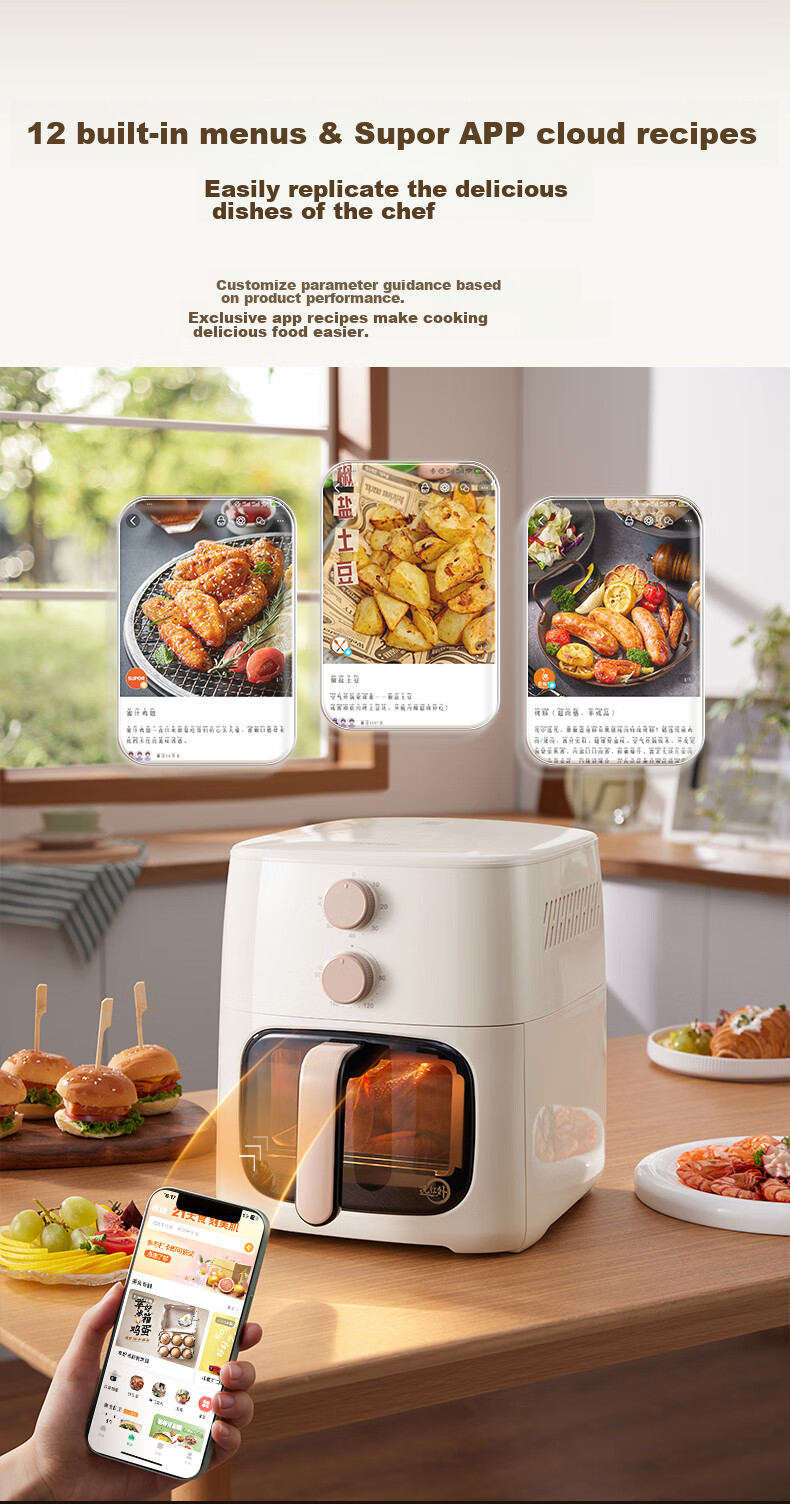 SUPOR Air Fryer, No Flipping Required, Fully Automatic Home Use, 6L Multi-Functional Air Fryer, Dual Knob Visible Air Fryer, Subsidized KJ60Y807 20