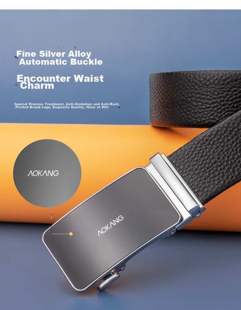 Aokang Men's Belt with Automatic Buckle, Top-Grain Leather Business Waistband, Birthday Gift for Husband 3