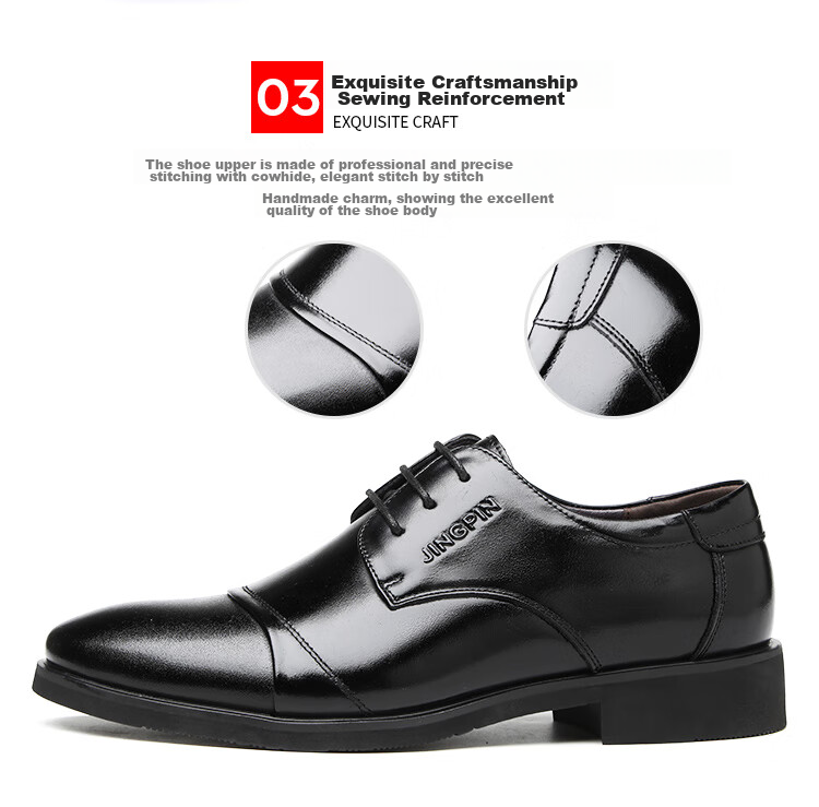 EGCHI Men's Leather Shoes, Business Formal Shoes, Comfortable Low-Top Lace-Up Leather Shoes, J3667, Black, Size 39 12