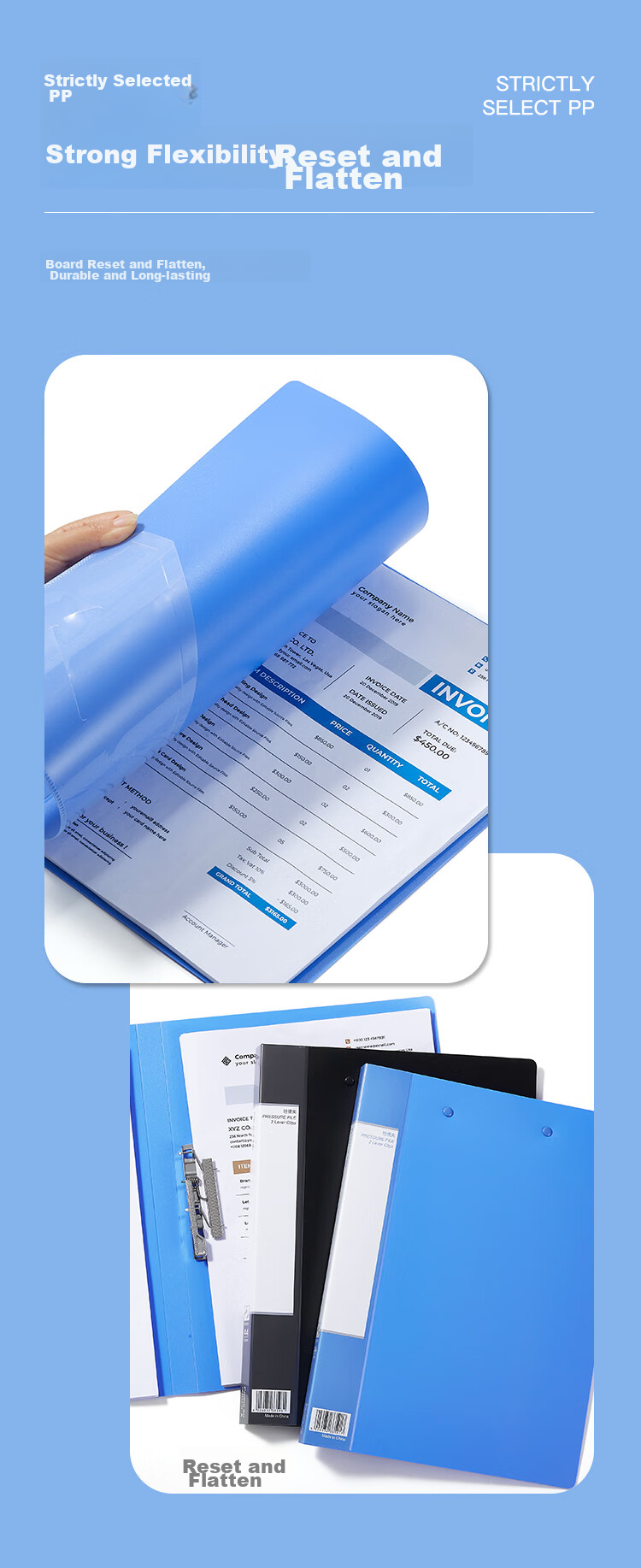COMIX A4 File Folder, Double Strong Clips, Document Folder, Blue, for Bundling/Group Buying, AB600A-W 2