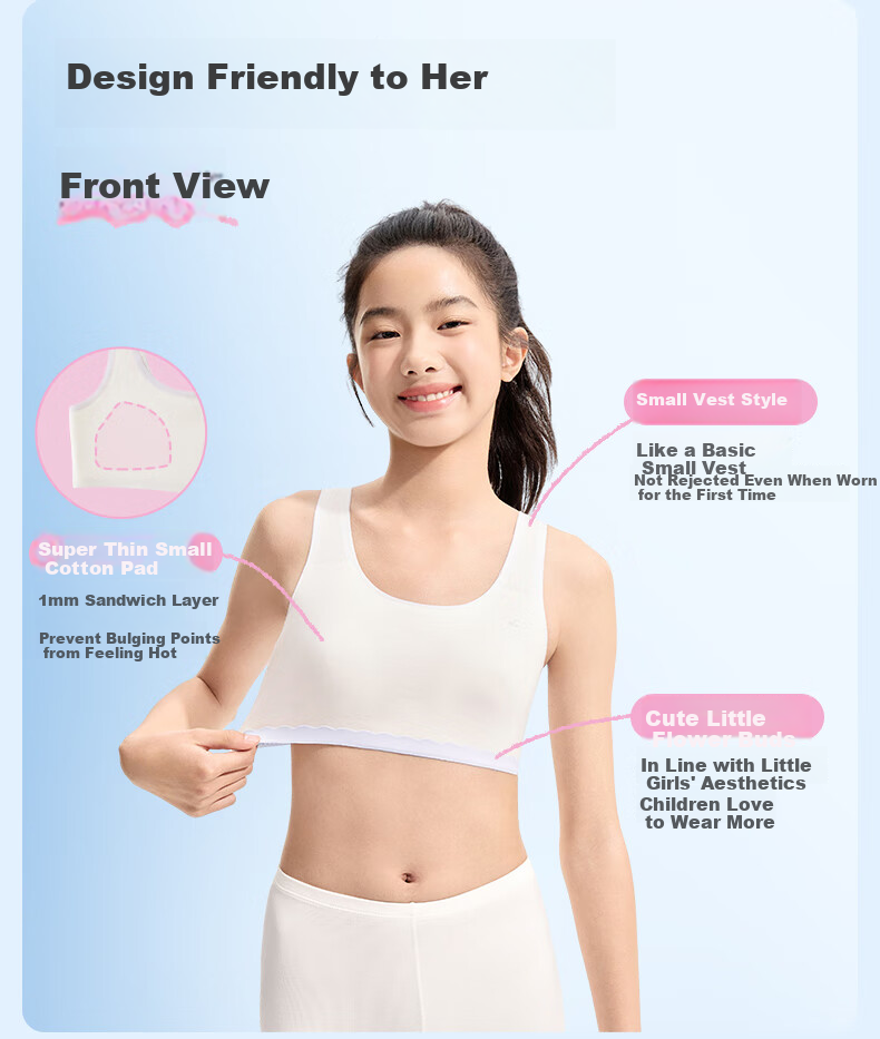 PurCotton Little Breath Pro Girls' Underwear Bra Junior High School Developmental 7A Antibacterial Breathable Cotton Vest 24