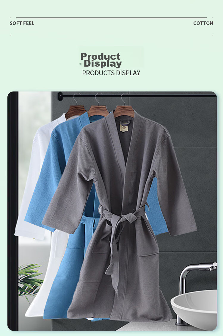 Grace Antibacterial And Anti-Mite Bathrobe, Pure Cotton Absorbent Bathrobe, Simple Home Steaming Suit, Waffle Pattern Sleepwear for Men And Wome 8