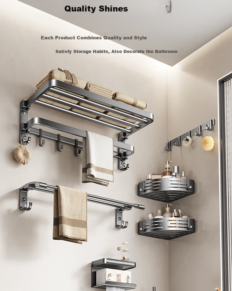Cobbe Bathroom Storage Rack, Toilet No-Drilling Towel Holder, Space Aluminum Organizer Hooks 4