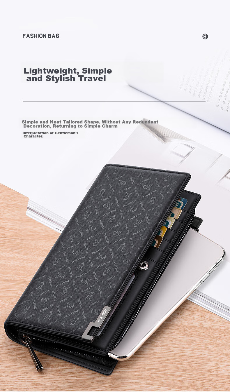 PLAYBOY Wallet, Men's Long Leather Card Holder, Clutch Bag for Men, Portable Handbag, Birthday Gift for Dad 4