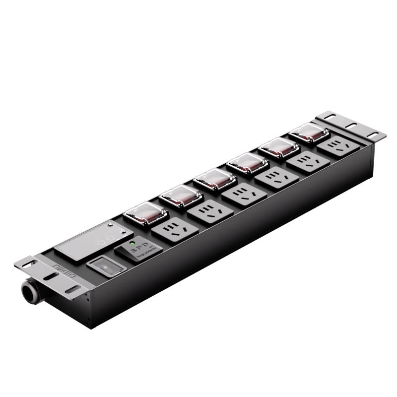 Demu PDU Power Strip with Surge Protection Wireless 4000W 6-Outlet Independent Dual Switches 1 Main Overload Switch Cabinet Size DMCN-2UT-XG6-Kx6KFWBL