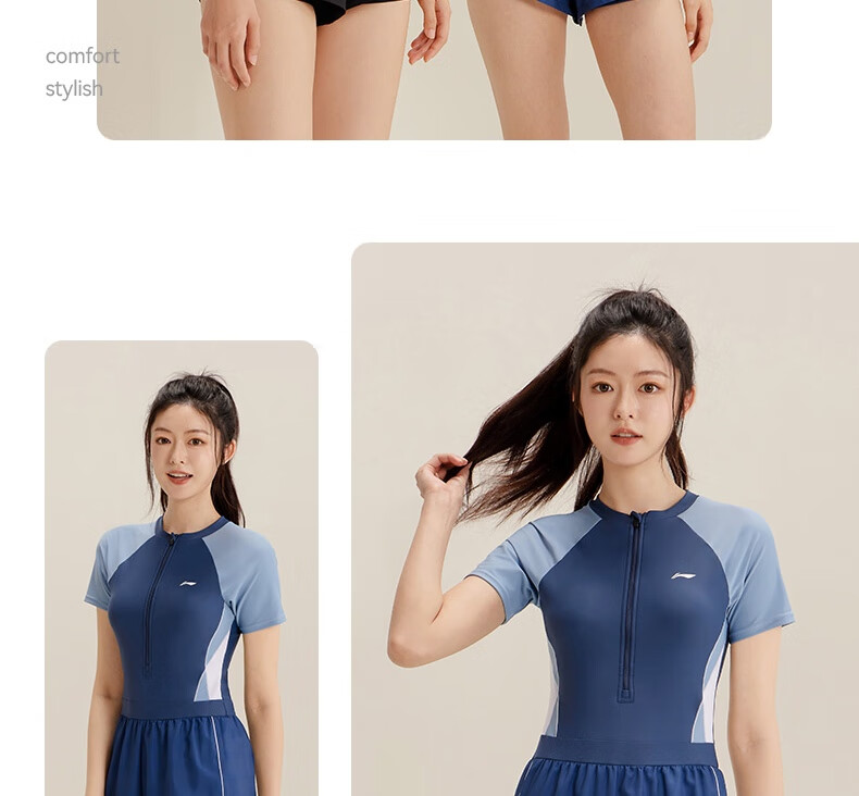 Li-Ning One-Piece Two-In Swimsuit for Women, Conservative Swimwear, Body-Covering, Hot Spring Swimming Gear, 0641 Black XL 22