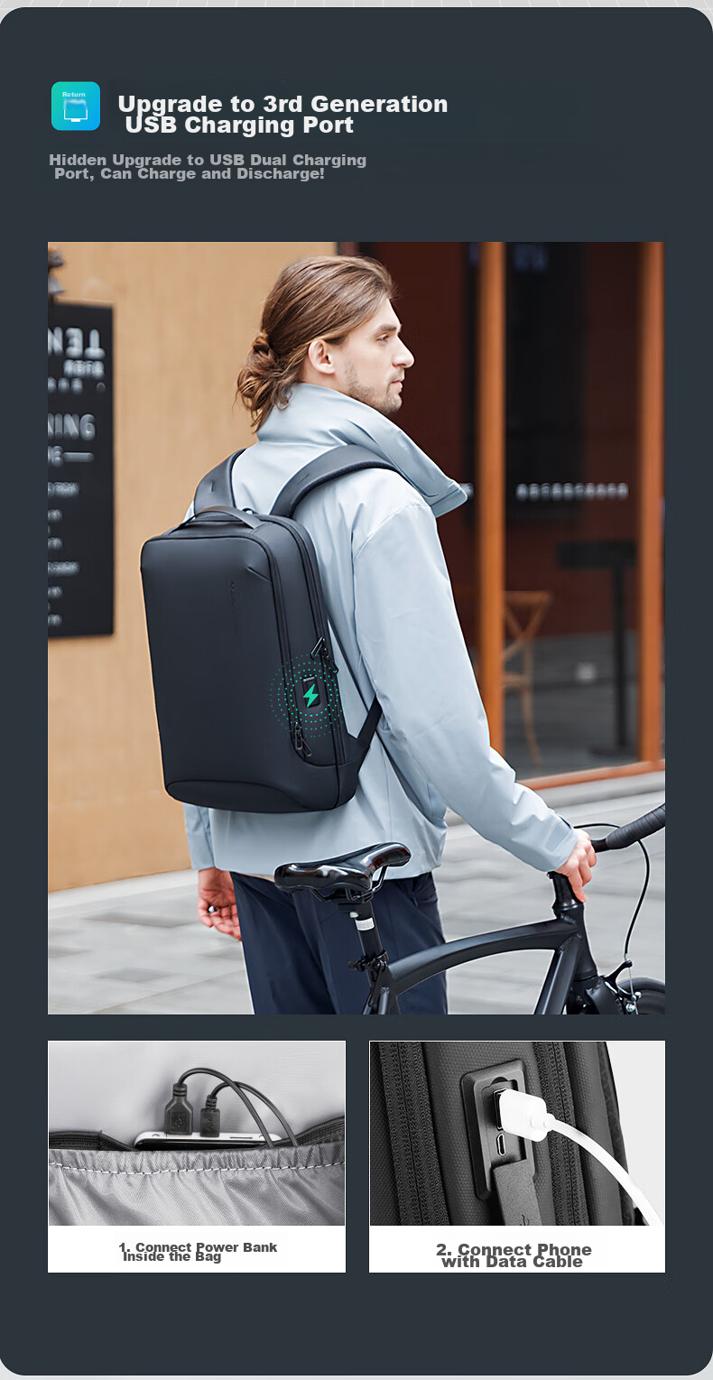 MARK RYDEN Men's Mini Backpack, Lightweight Business Travel Laptop Bag with Wet And Dry Separation, MR9008 Graphite Gray 11