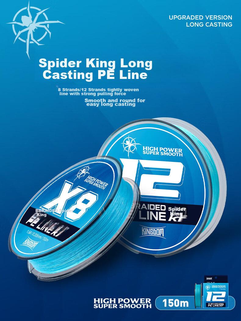 Guowangliya PE Fishing Line, 12-Strand Long-Casting Special Blue Line, 150 Meters, Size 0.6, 12-Strand 1
