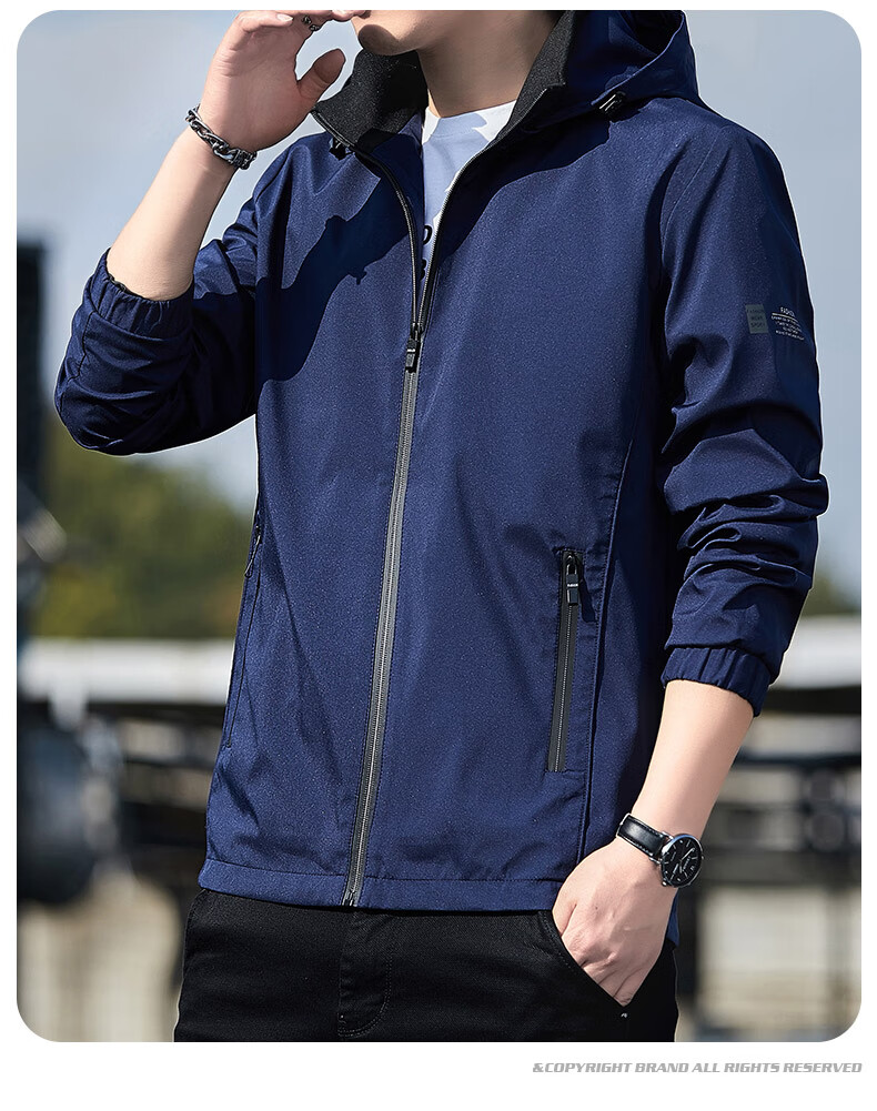 ROMON Men's Jacket Spring Autumn Trendy Youth Business Casual Hooded Coat Black 3XL 2186 9
