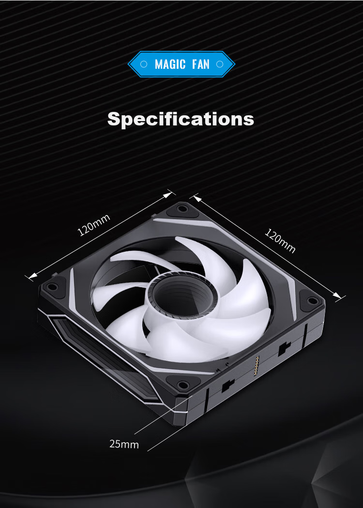 JONSBO ZL-120B Black Three-In Case Fan (Wired Splicing/5V3-Pin ARGB/PWM/Side & Hub Layered Mirror Effect) 12
