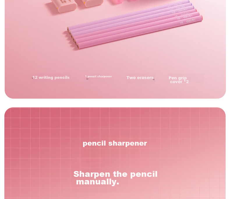 Deli Mengyi Series Student Stationery Gift Box Set for Grades 1-2, Including Pencil, Eraser, Pencil Sharpener, Grip Holder, Exam Supplies, Back-To Essentials, Birthday Gifts for Boys And Girls, 17 Pieces 5