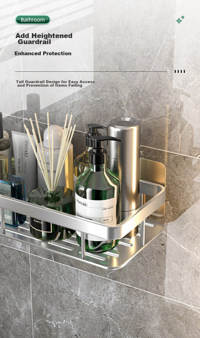 Baihan Bathroom Storage Rack, No Drilling Required, Wall-Mounted Hooks for Toilet, Washroom, Sink, Corner Shelf, Shower Room 4