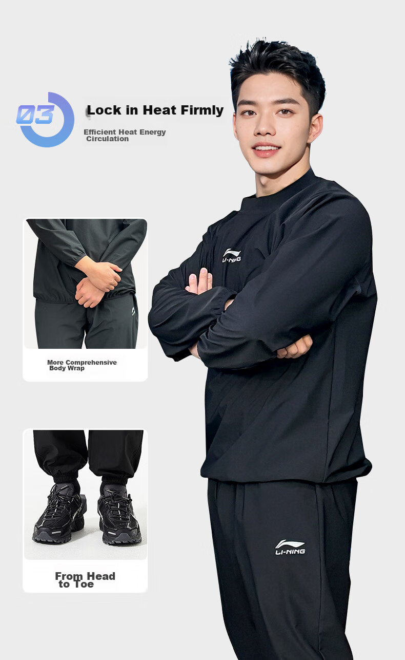 Li-Ning Sweat Suit Running Sports Set for Men, Fitness Professional Sweat-Inducing Weight Loss, Athlete Pre-Competition Weight Reduction Training Suit 5