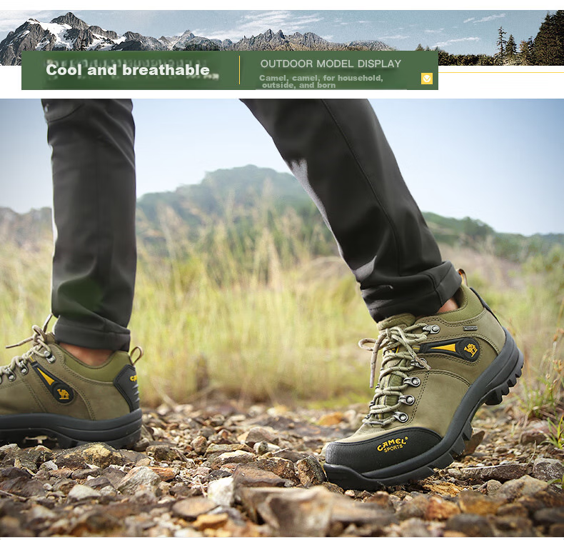CAMEL Outdoor Hiking Shoes for Men, Durable Trekking Boots, Cowhide Outdoor Footwear A63202a6015 Army Green 38 7