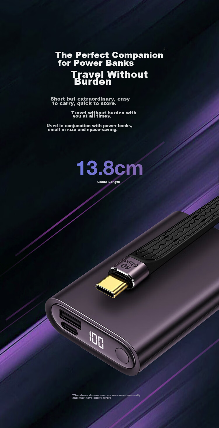 Snowkids USB4.0 Thunderbolt 4 Data Cable, 8K HD Dual-Head TypeC Male to Female, High-Speed 40Gbps, Suitable for Apple 15~17 Series Phones, Hard Drive Enclosures, Computers, Full-Function Cable 10