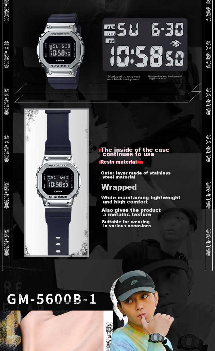 CASIO G-SHOCK Men's Small Square Classic Sports Digital Watch Gift Box GM-5600B-1 2
