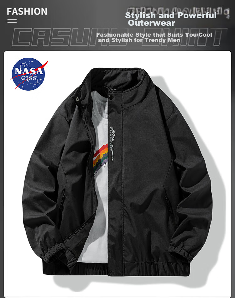 NASA GISS Official Trendy Jacket for Men, Fashionable Spring And Autumn Stand-Up Collar Loose Casual Versatile Coat for Men, Bean Green, XL 1