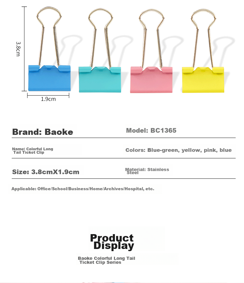 BAOKE 3c Digital All-Net Low Price BC1365, Colorful Long Tail Clips, 40 Pieces, 19mm, Binder Clips, Office Supplies 10