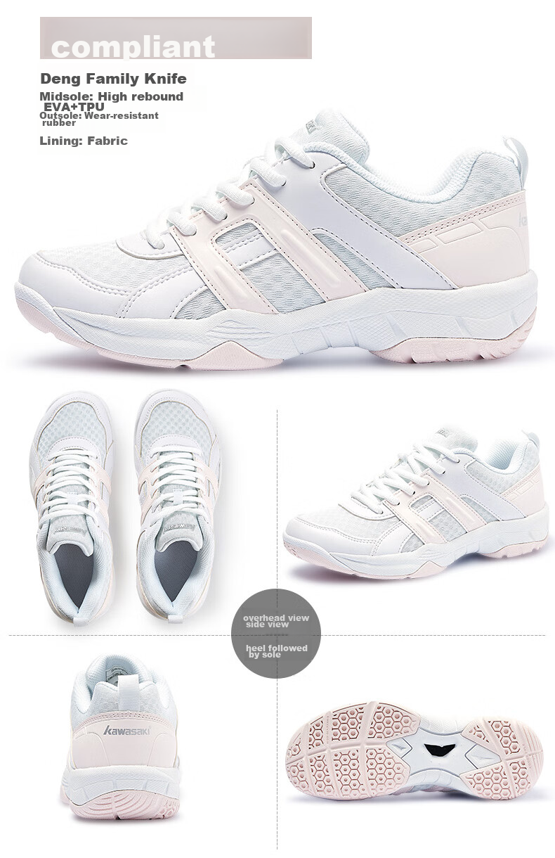 KAWASAKI Badminton Shoes for Women, Professional Competition Training, Wear-Resistant, Shock-Absorbing, Breathable Sports Shoes K-073D White And Pink 37 10
