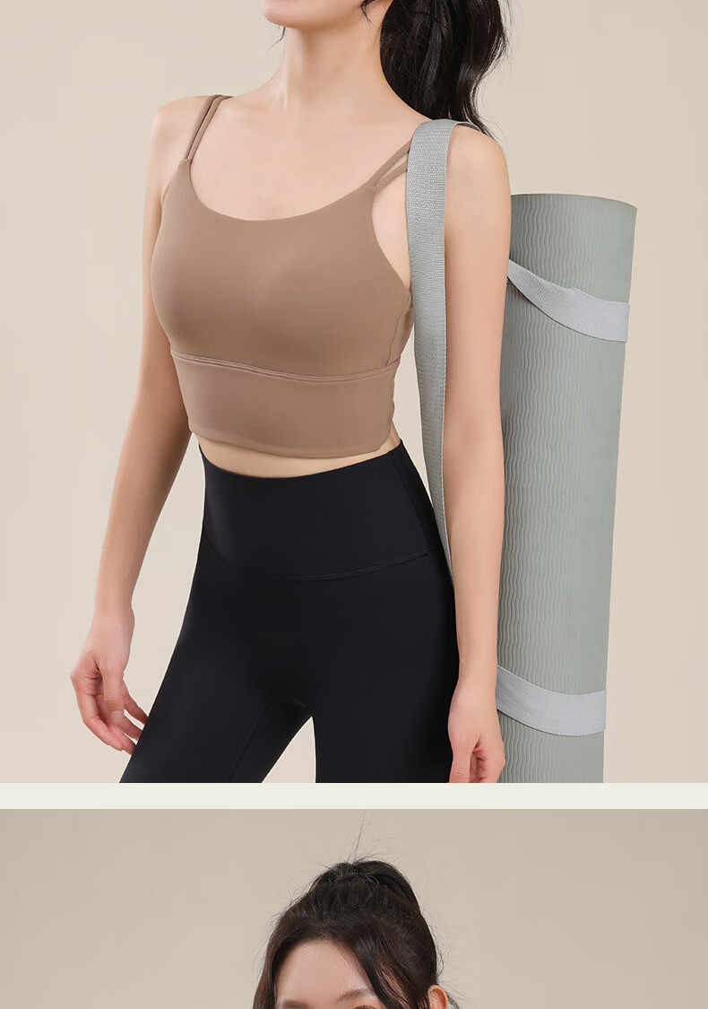 Ziyouxi Sports Bra for Women, Running Shock-Absorbing Fitness Vest, Thin Shoulder Straps Pilates Training One-Piece Bra Camisole 12