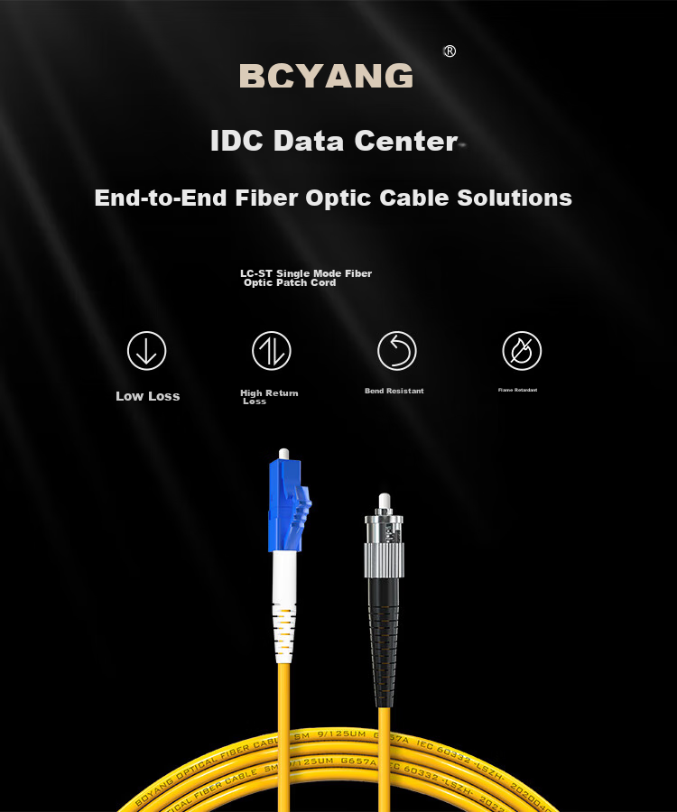 BOYANG Telecom-Grade Fiber Optic Patch Cable, ST-LC (UPC), 3 Meters, Single-Mode Duplex Pigtail, Φ2.0 Flame-Retardant Low-Smoke Zero-Halogen Fiber Optic Cable, BY-3252SM 1
