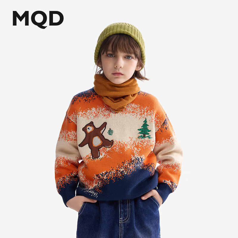 MQD Maqidun Autumn Winter 2024 New Round Neck Boys' Knitted Sweater Thickened Baby Pullover