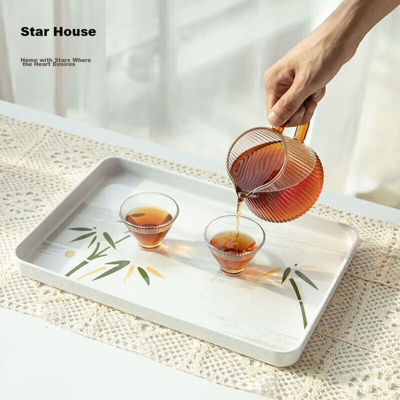 Xingfang Rectangular Tray Tea Tray 35*24cm, Breakfast Plate for Home Use, Dried Fruit And Fruit Plate, Thickened Melamine
