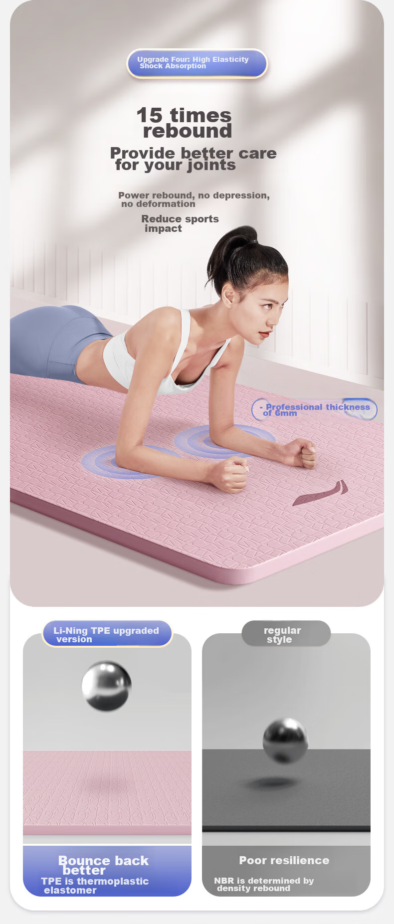 LI-NING TPE Yoga Mat Thickened Wide Non-Slip Professional Fitness Exercise Mat Green 12