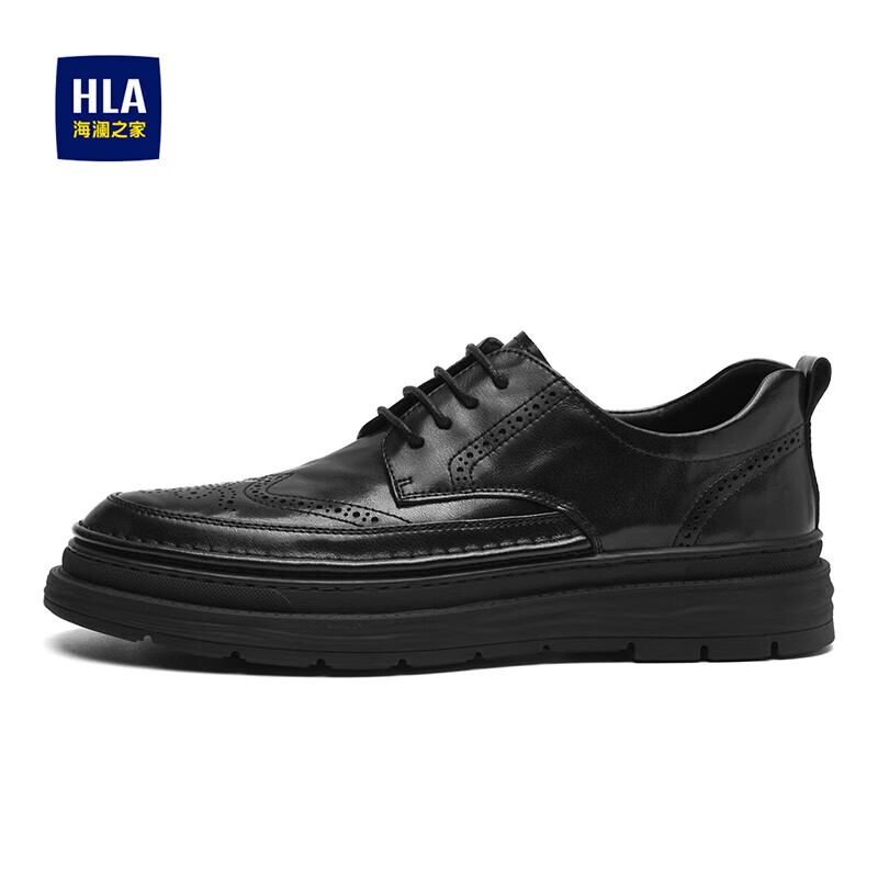 HLA Men's Business Casual Soft Sole Height Increasing Brogue Leather Shoes HAAPXM1DAV061 Black Size 38