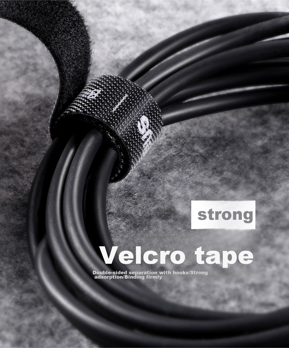Baseus Computer Cable Management Strap with Velcro, Cable Organizer And Tidy Cable Wrap, Adhesive Nylon Hook Power Cord Cable Tie, Black 3 Meters 6