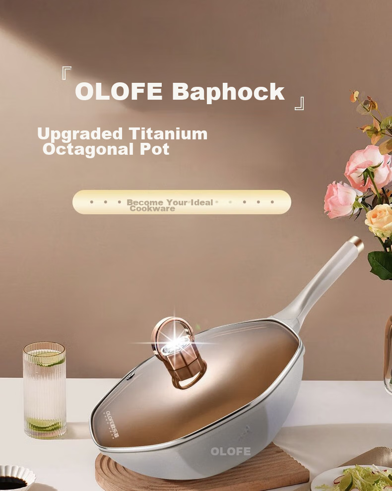 OLOFE Titanium Non-Stick Octagonal Pan, Non-Stick Frying Pan, Flat Bottom Wok, Deep Frying Pan, Home Cooking Pan with High Aesthetic Value, 32cm 2