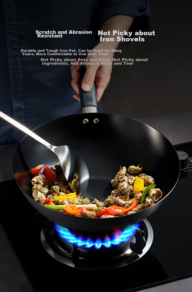 ZWILLING Iron Wok, Non-Coated, Suitable for Induction And Gas Stoves, Silver Iron Wok, 30cm 9