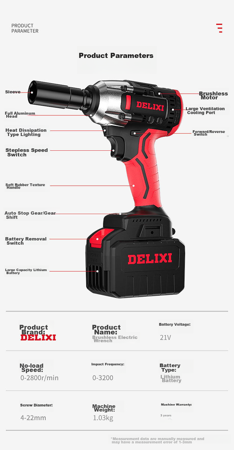 Deli Xidianqi Brushless Electric Wrench, Lithium Battery Electric Impact Wrench, Auto Repair And Maintenance Kit, Power Tool Wrench, High Torque Impact Wrench 19