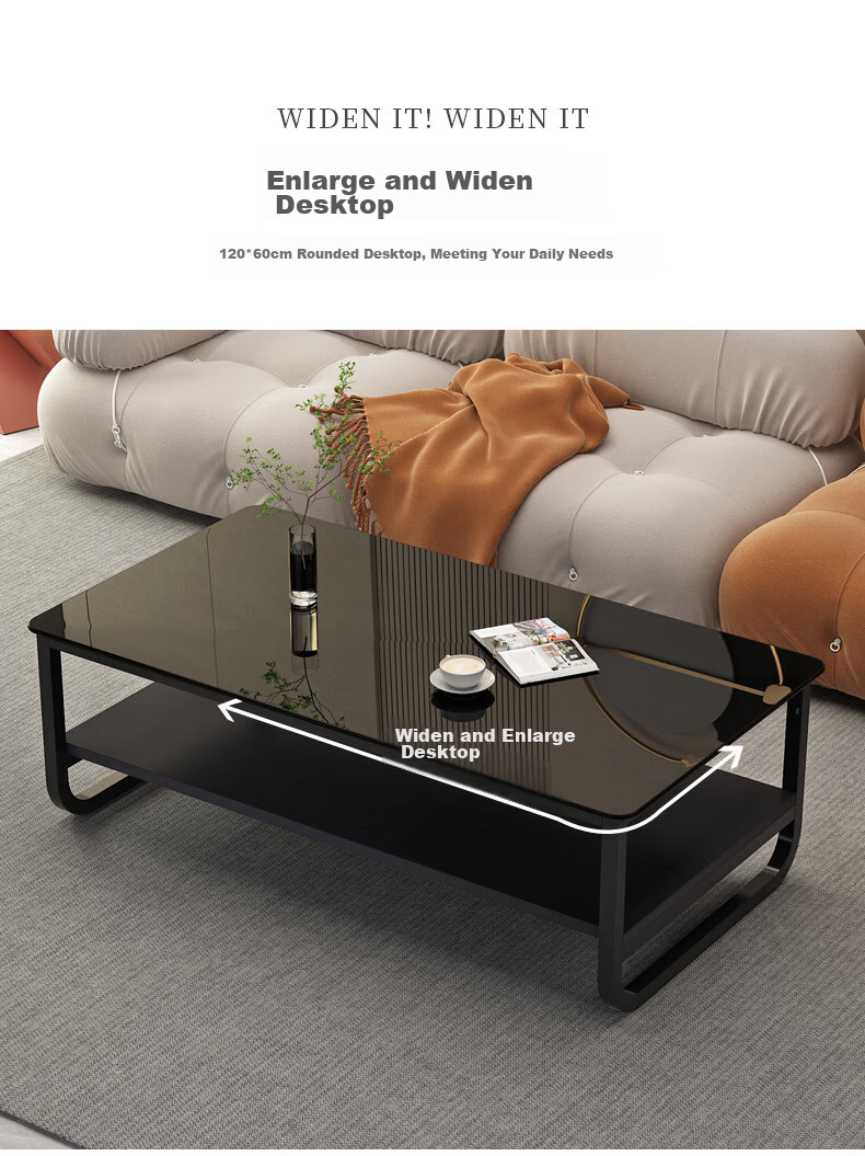 Fanshe Coffee Table, Simple Design, Tempered Glass Double-Layer Storage Coffee Table, Side Table for Small Apartments, Living Room Thickened Legs, Small Table 7