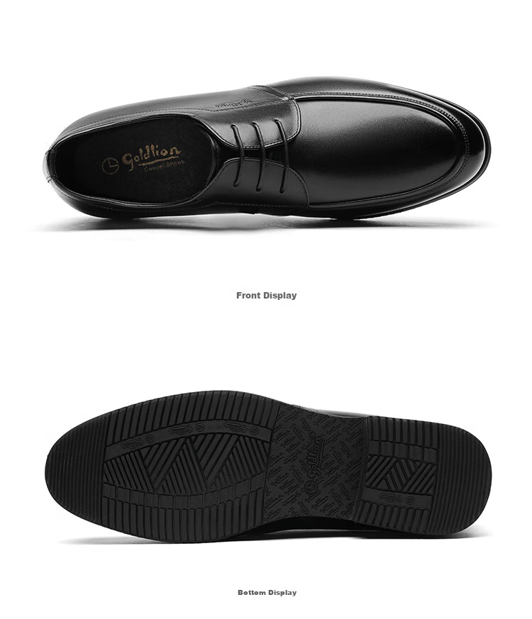 Goldlion Men's Shoes, Business Formal Shoes, Comfortable Breathable Wear-Resistant Simple Fashion Leather Shoes, 53371088201A-Black Size 39 13