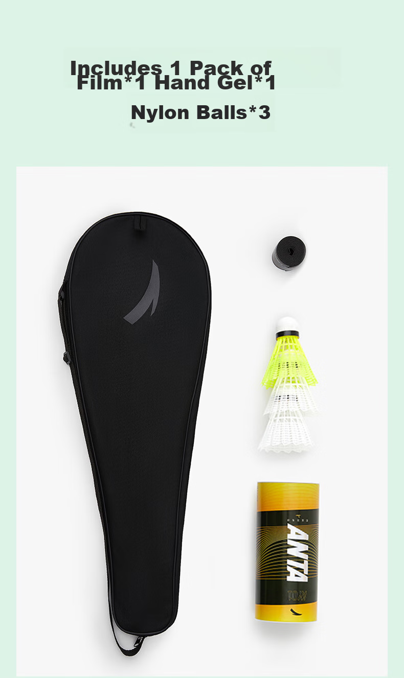 ANTA Badminton Racket Single Racket Ultra-Light Carbon Fiber for Men And Women, Versatile for Attack And Defense, Single Racket Black Gold 9
