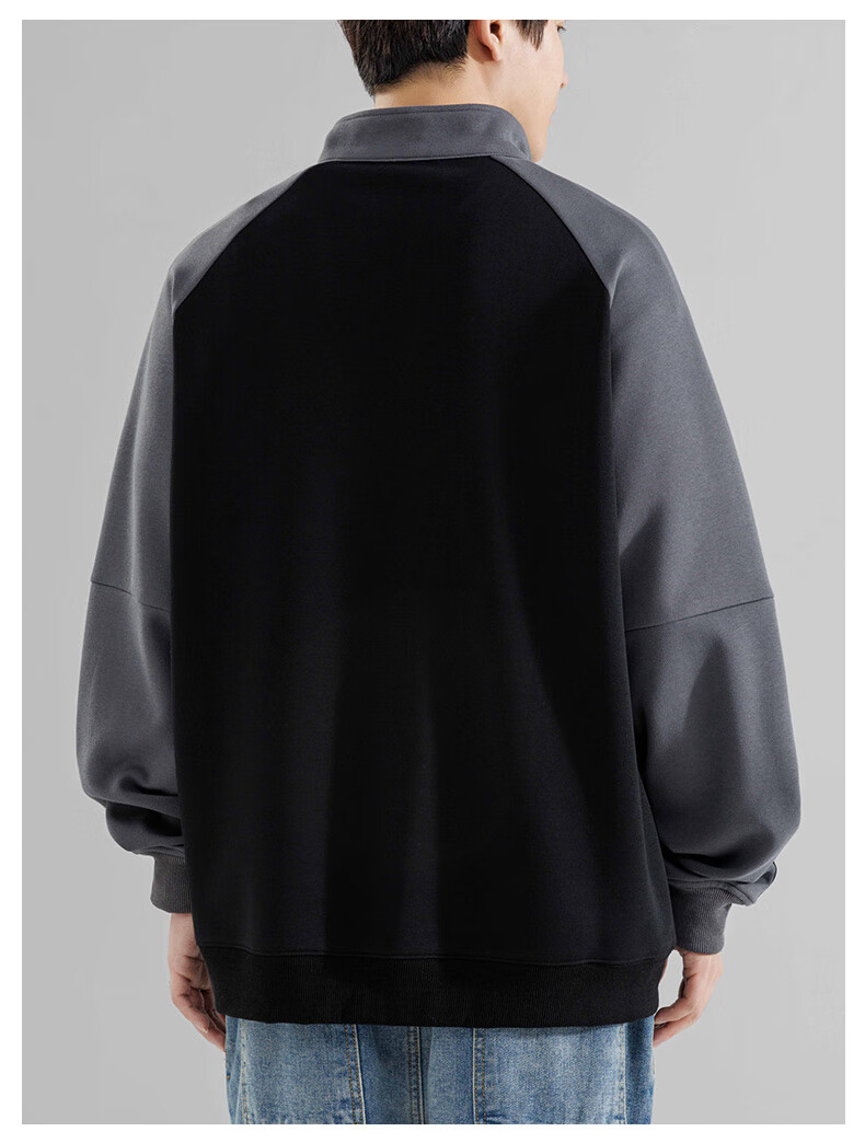 MMOPTOP American-Style Half-Zip Sweatshirt for Men, Spring And Autumn Season, Contrasting Color Raglan Sleeve, Loose Casual Top, 8905 Navy Blue L 15