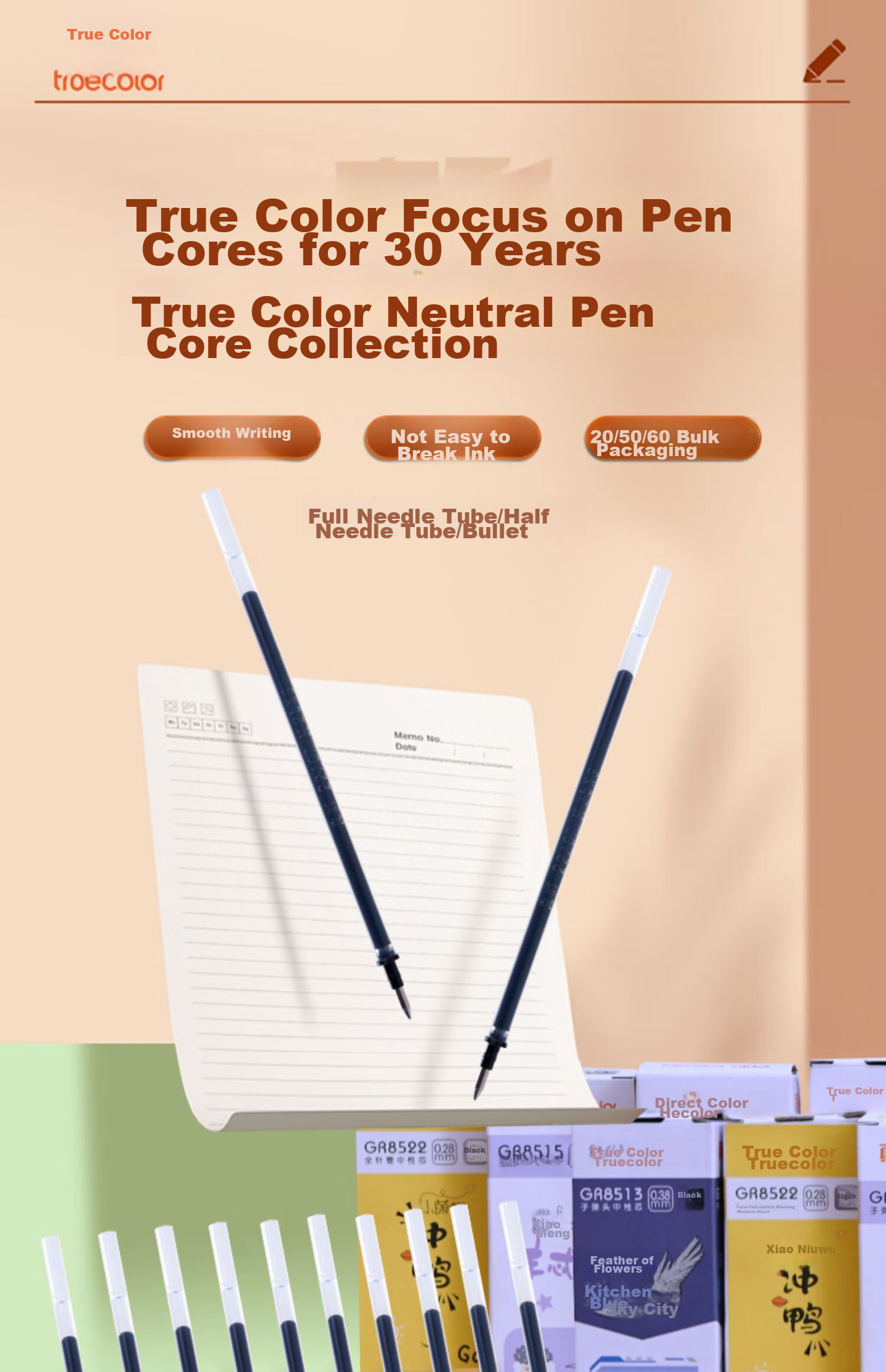 TRUECOLOR Quick-Drying 900 Red 0.5mm Bullet Tip Gel Pen Refill, Pull-Cap Business Signature Pen, Ink Pen Refill, Red Pen, Correction Pen for Students And Office Supplies, 20 Pieces/Box 4