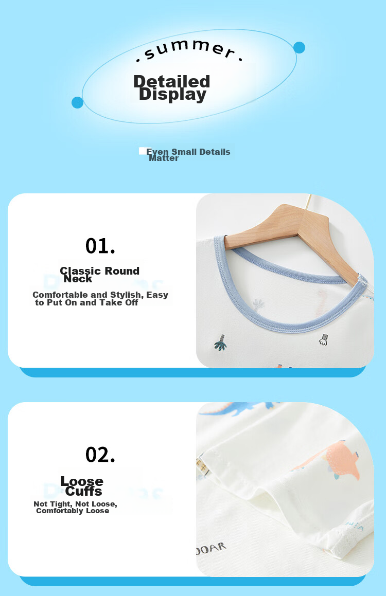 LangSha Children's Summer Pajamas, Thin Three-Quarter Sleeve Sleepwear, Air Conditioning Clothes for Boys And Girls, Home Wear Set for Older Childre 16