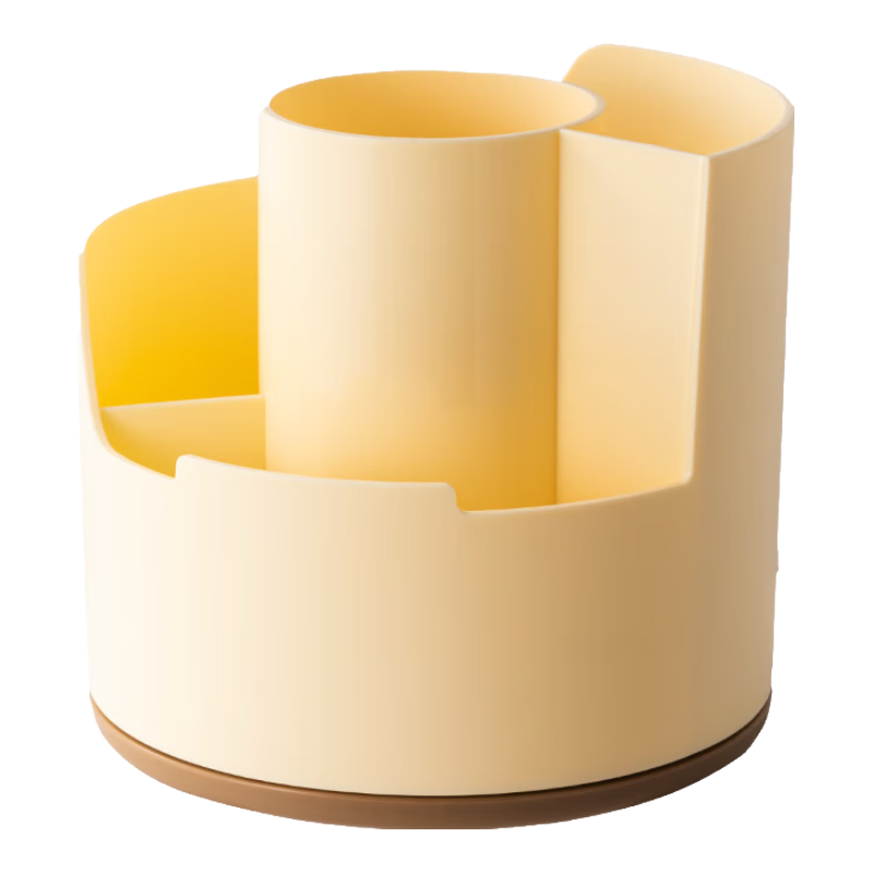 Deli Multifunctional Rotating Pen Holder with Compartments, Large Capacity Desktop Organizer, Phone Stand, Office Supplies, Rotatable Yellow PK414