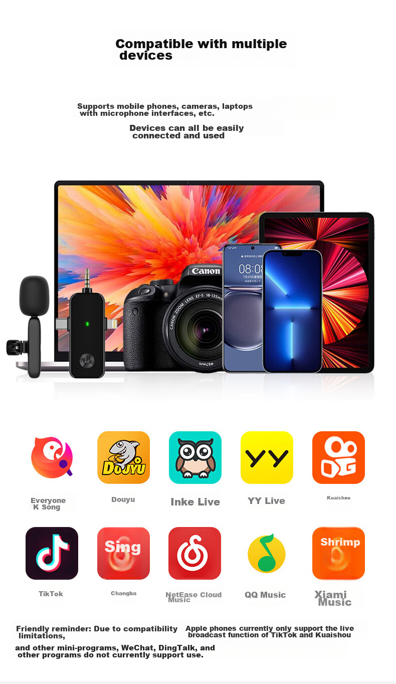 Masentek AP003 Wireless Lavalier Microphone, Douyin Live Streaming Online Class Microphone Recorder, Compatible with Apple Android Type-C Phones Computers 3.5mm Cameras 17
