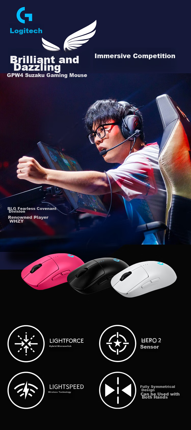 G GPW Fourth Generation Zhuque Wireless Gaming Mouse, HERO2 Sensor, Symmetrical Design, FPS Valorant Delta, Esports-Level Wireless Technology, White 1